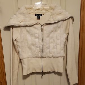 Rabbit fur white sweater jacket